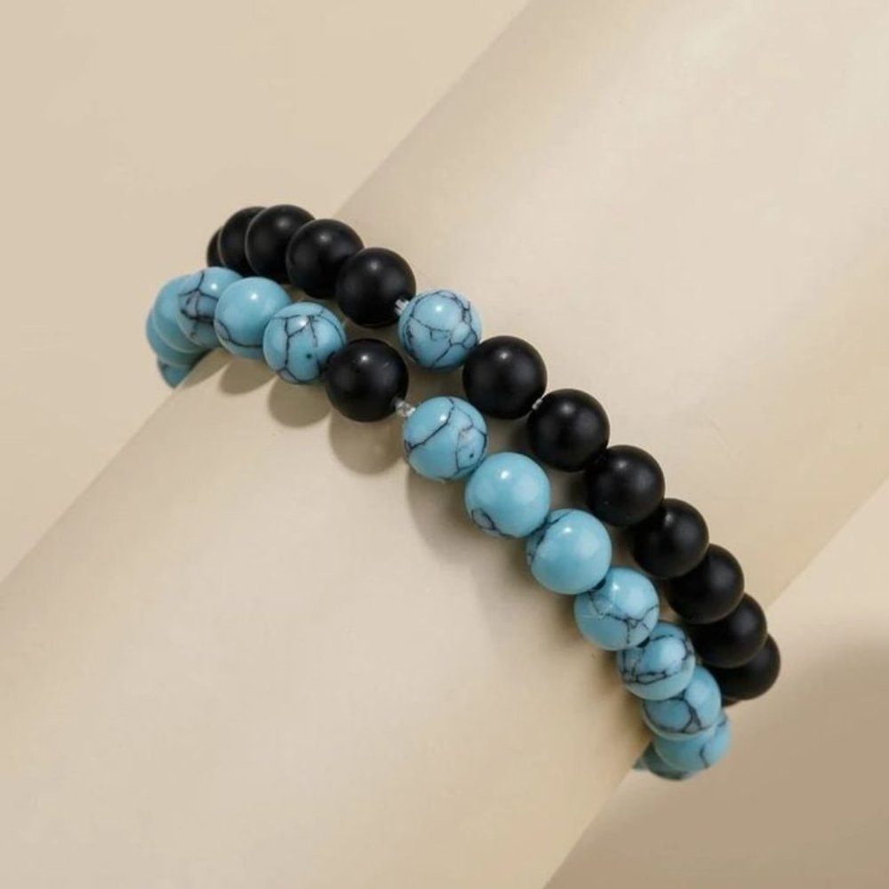 New 2pcs Unisex Simple Beaded Bracelet